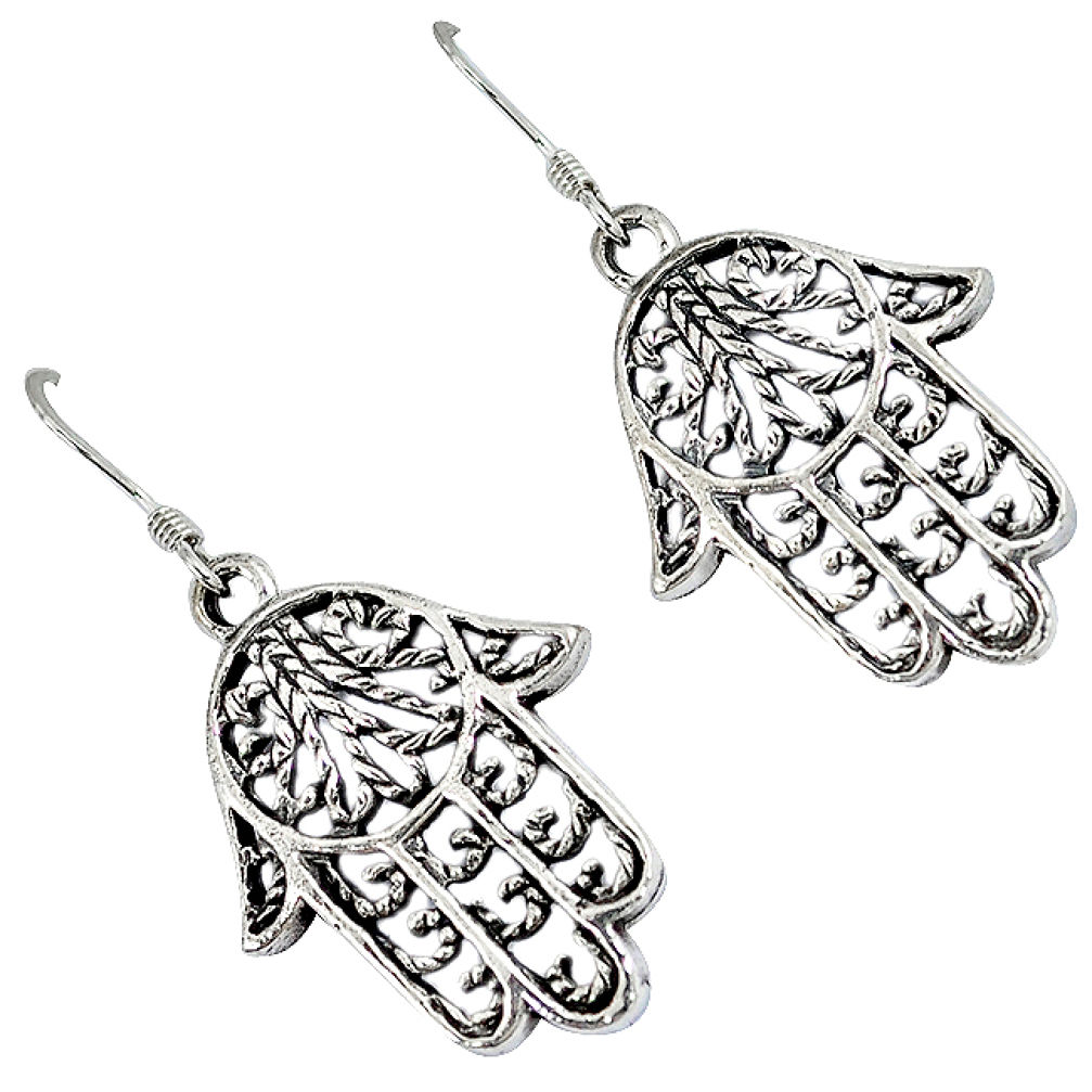 Indonesian bali style solid 925 silver hand of god hamsa earrings jewelry p2828