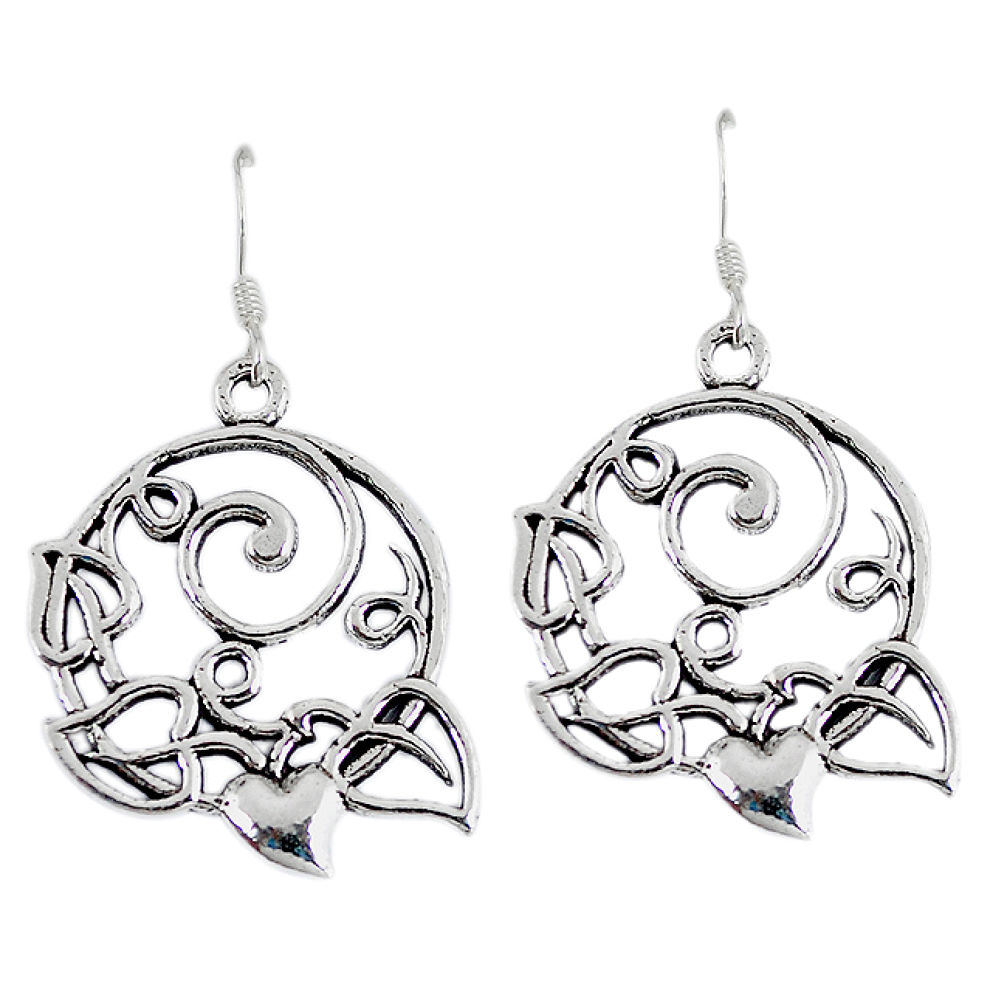 Indonesian bali style solid 925 silver dangle heart charm earrings p2832