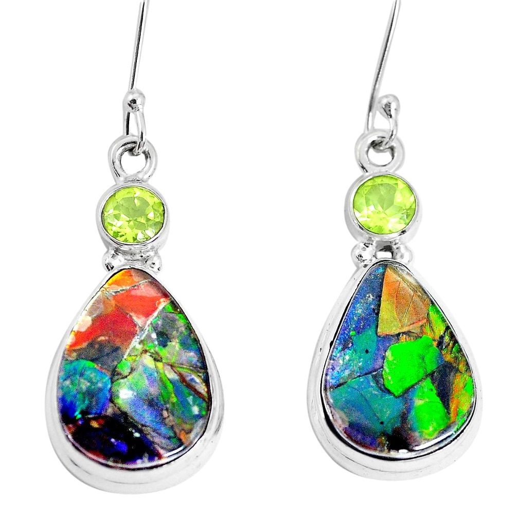 17.20cts natural multi color ammolite triplets 925 silver dangle earrings p28555