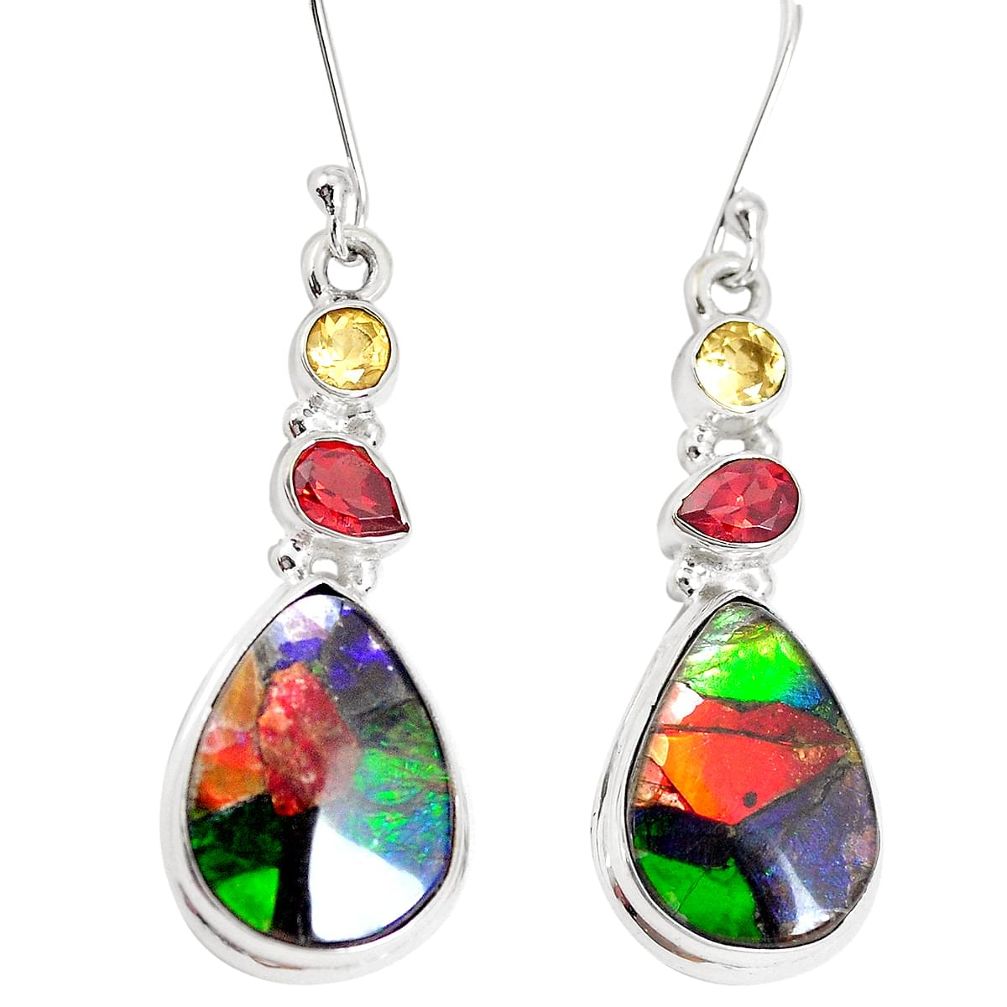 18.45cts natural multi color ammolite triplets 925 silver dangle earrings p28561