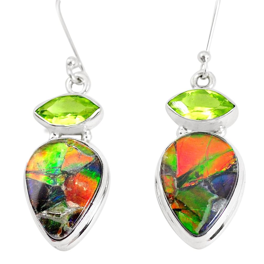 18.15cts natural multi color ammolite triplets 925 silver dangle earrings p28565