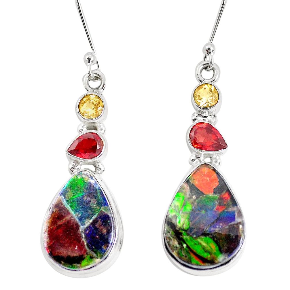 925 silver 18.45cts natural multi color ammolite triplets dangle earrings p28568