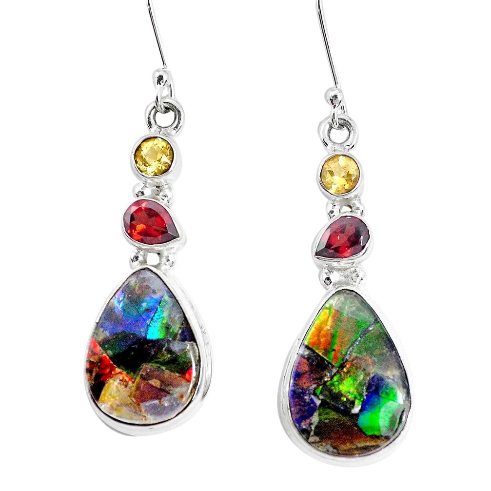 18.03cts natural multi color ammolite triplets 925 silver dangle earrings p28569