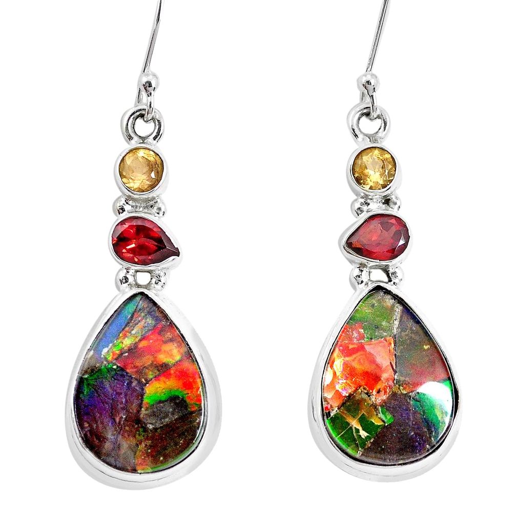 20.45cts natural multi color ammolite triplets 925 silver dangle earrings p28573