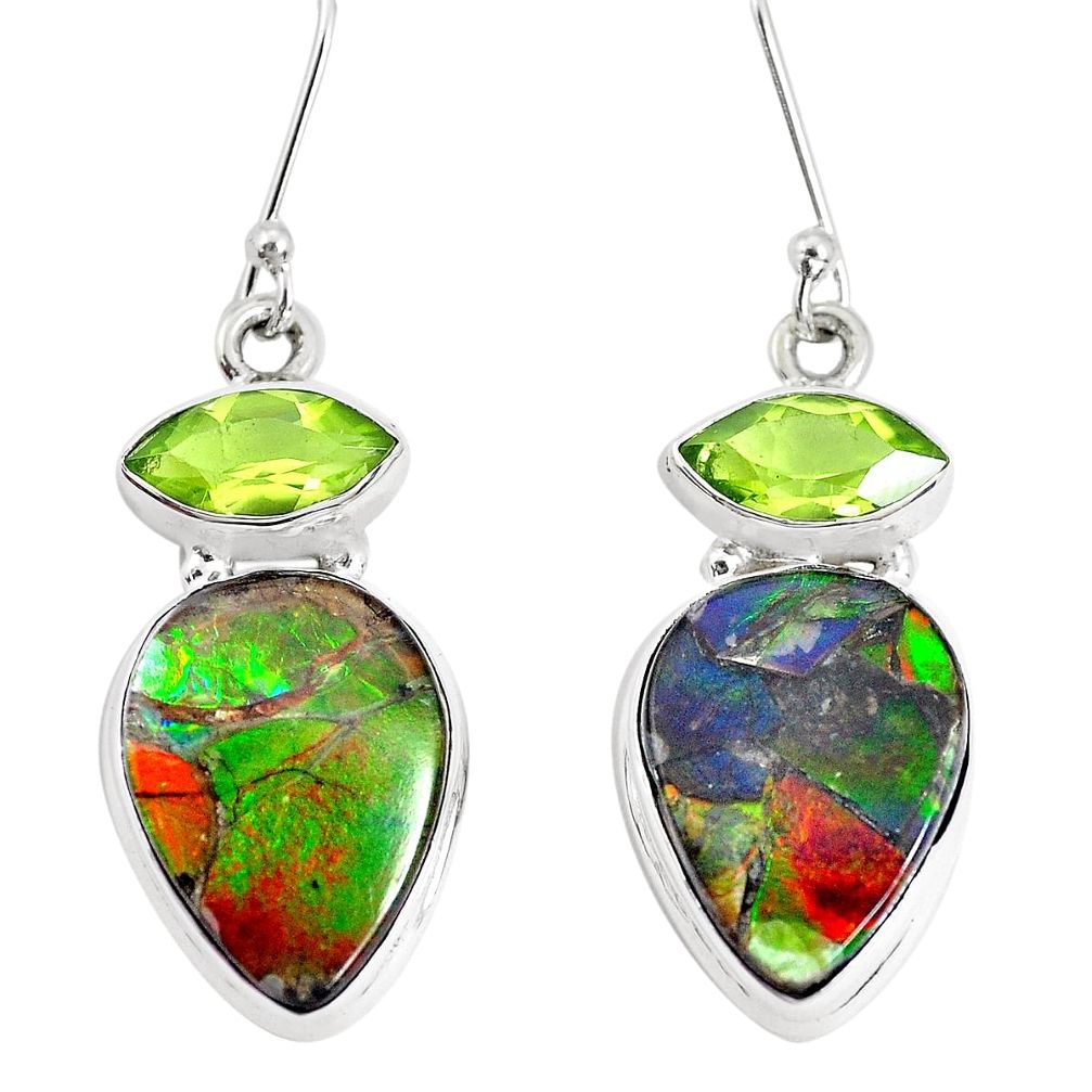 20.45cts natural multi color ammolite triplets 925 silver dangle earrings p28575