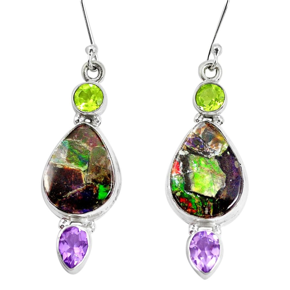 925 silver 19.00cts natural multi color ammolite triplets dangle earrings p28578