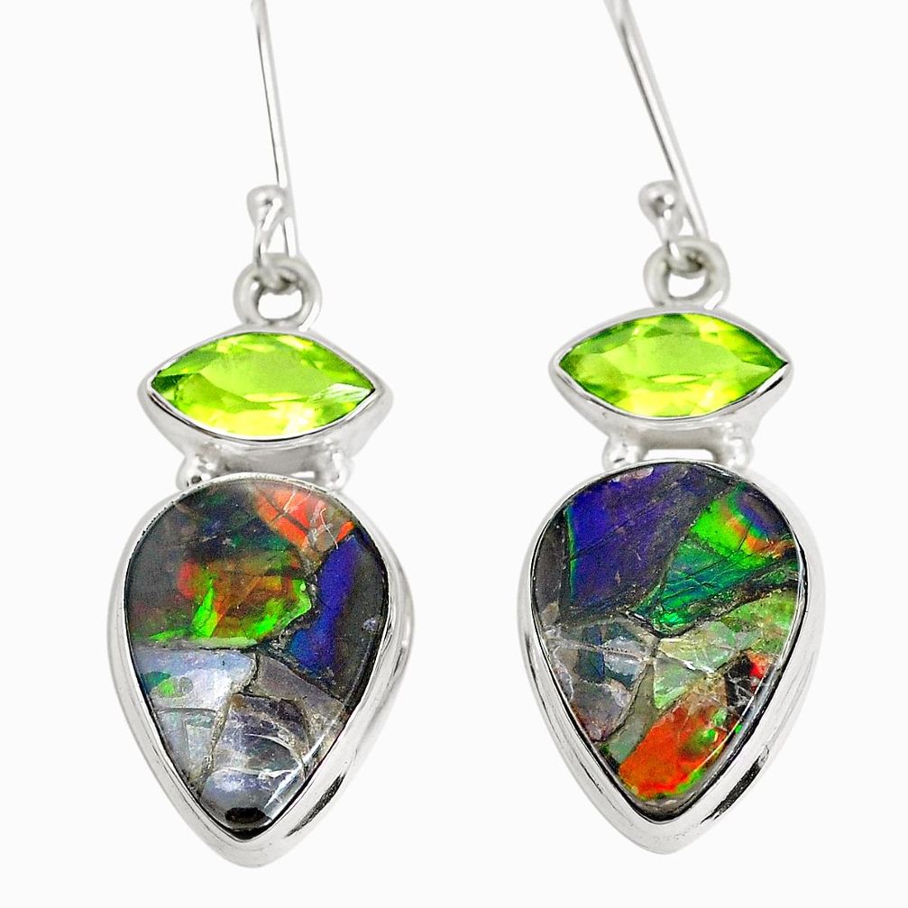 17.18cts natural multi color ammolite triplets 925 silver dangle earrings p28580