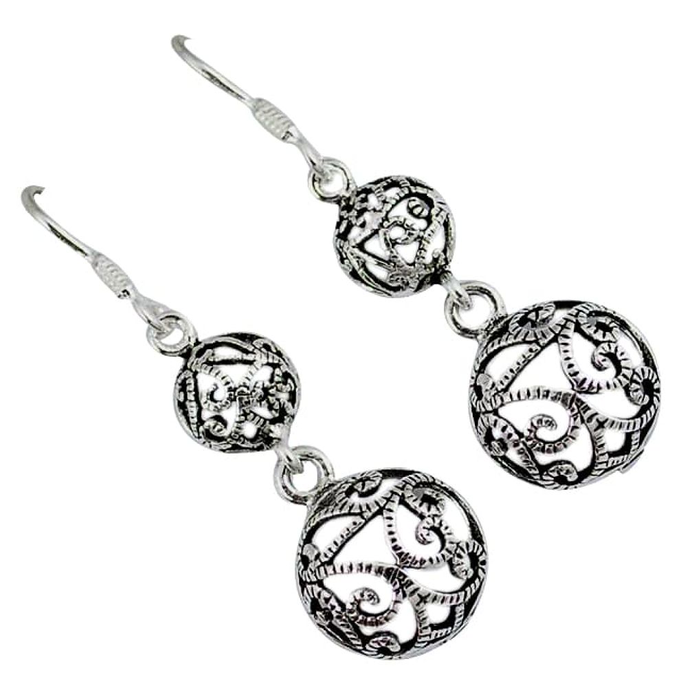 Indonesian bali style solid 925 silver dangle designer charm earrings p2876