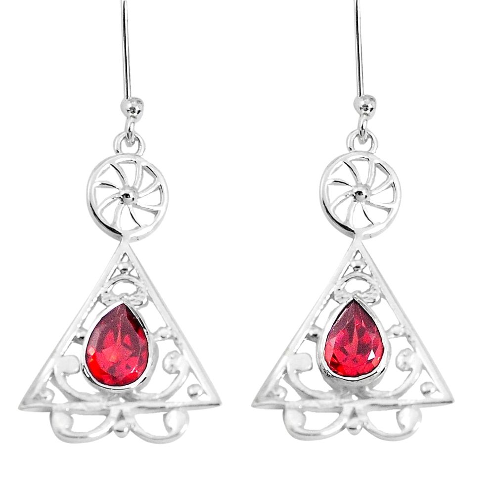 925 sterling silver 3.42cts natural red garnet dangle earrings jewelry p29184