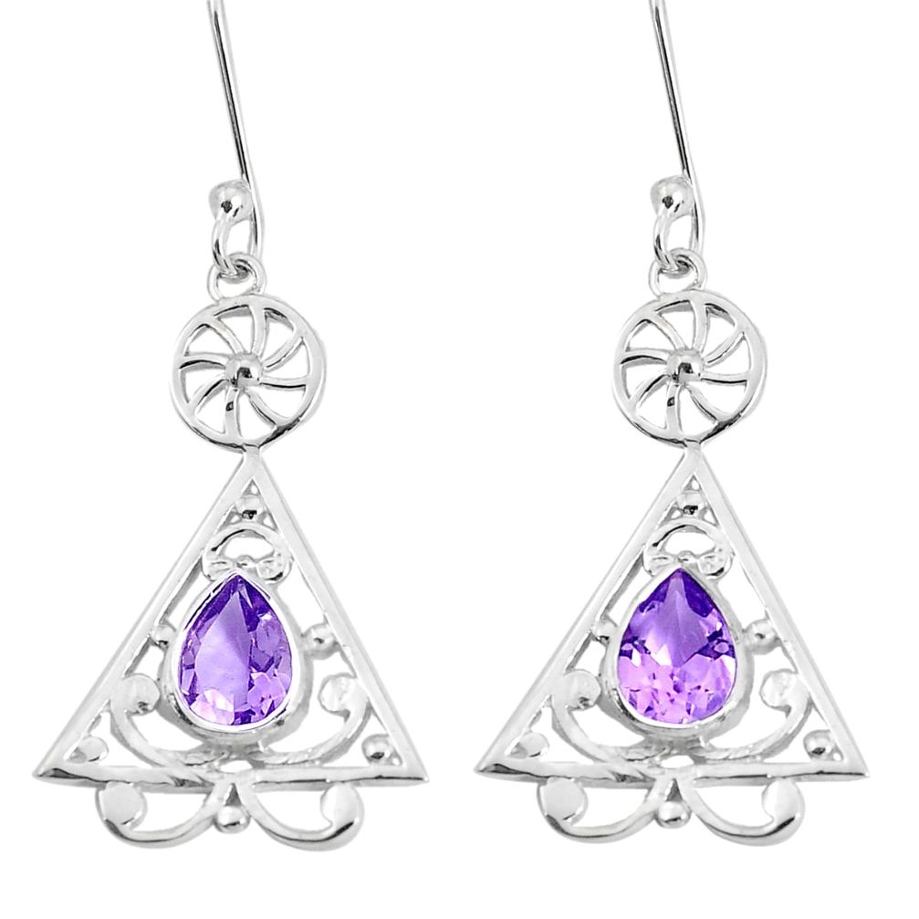 3.51cts natural purple amethyst 925 sterling silver dangle earrings p29190