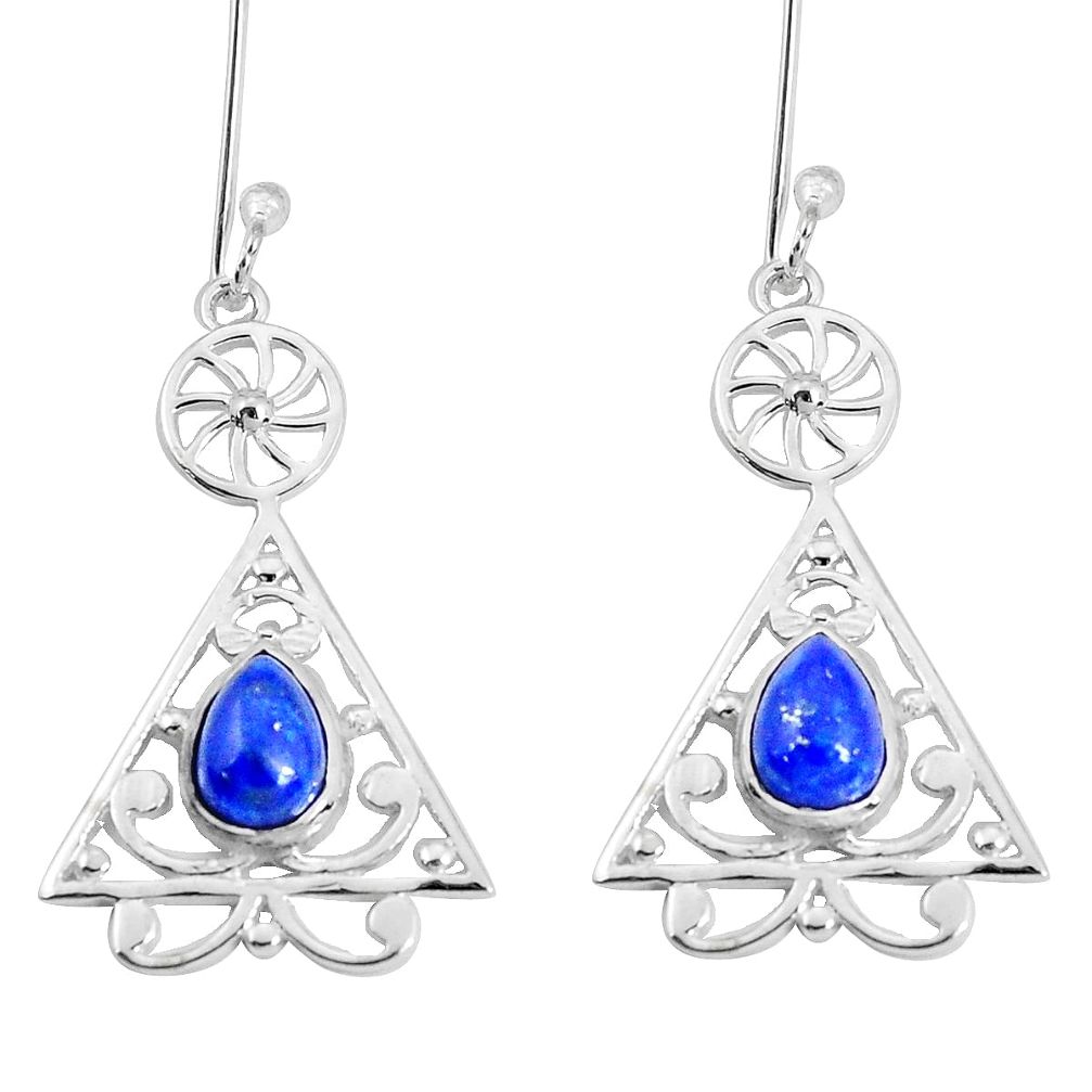 3.87cts natural blue lapis lazuli 925 sterling silver dangle earrings p29195