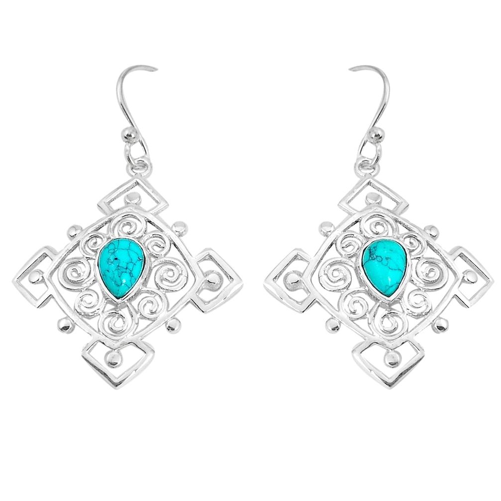 925 silver 3.83cts natural green turquoise tibetan dangle earrings p29204