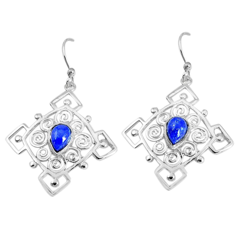 925 sterling silver 3.83cts natural blue lapis lazuli dangle earrings p29212