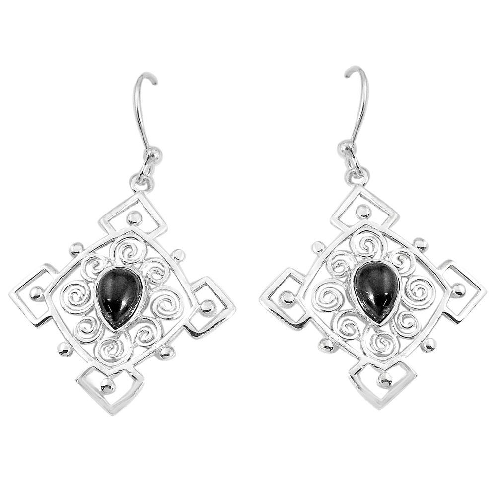 3.83cts natural black onyx 925 sterling silver dangle earrings jewelry p29214