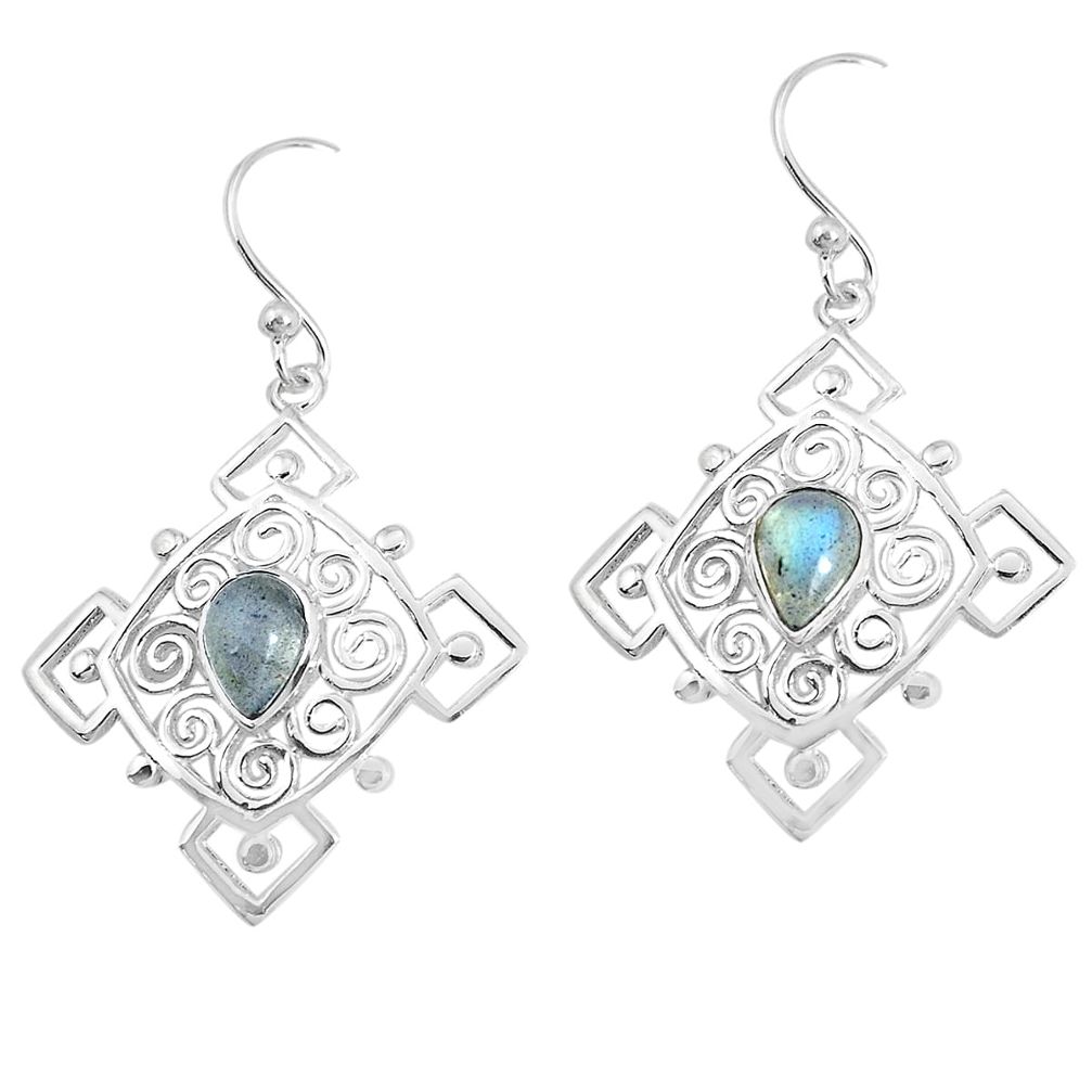 3.41cts natural blue labradorite 925 sterling silver dangle earrings p29218