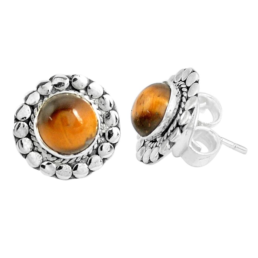 5.84cts natural brown tiger's eye 925 sterling silver stud earrings p29221