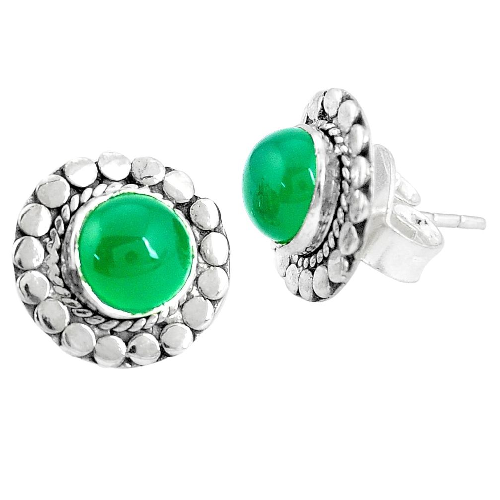 925 sterling silver 5.73cts natural green chalcedony stud earrings p29235