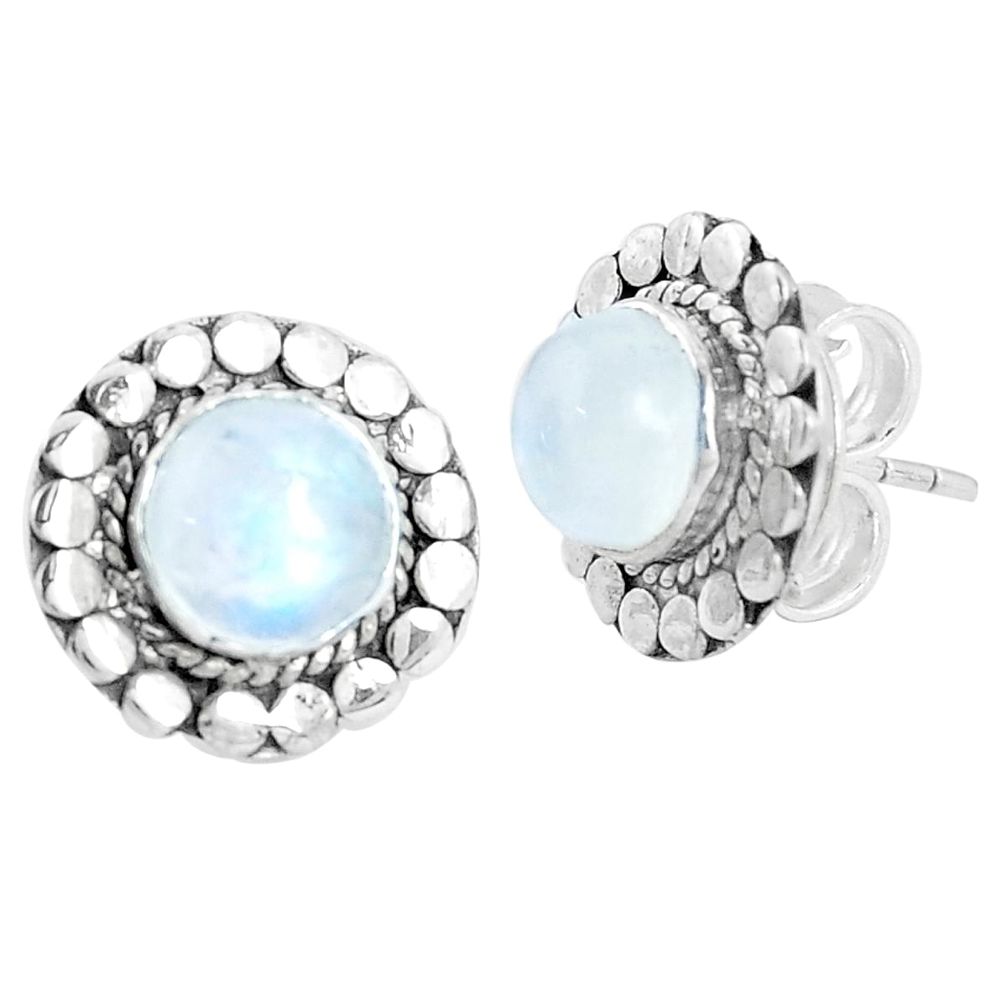 6.03cts natural rainbow moonstone 925 sterling silver stud earrings p29239