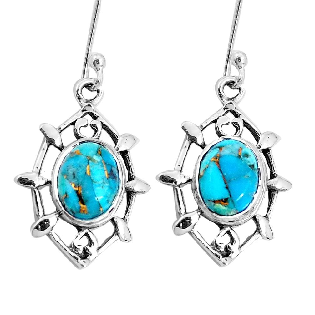 925 sterling silver 6.72cts blue copper turquoise dangle earrings jewelry p29243