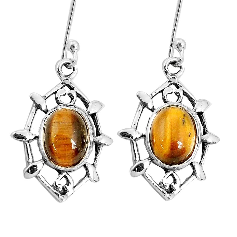 6.70cts natural brown tiger's eye 925 sterling silver dangle earrings p29246