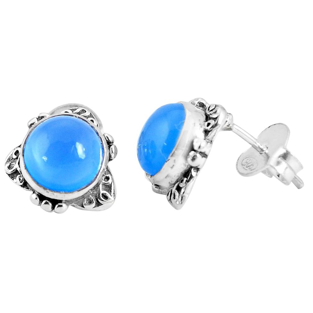 6.03cts natural blue chalcedony 925 sterling silver stud earrings jewelry p29265