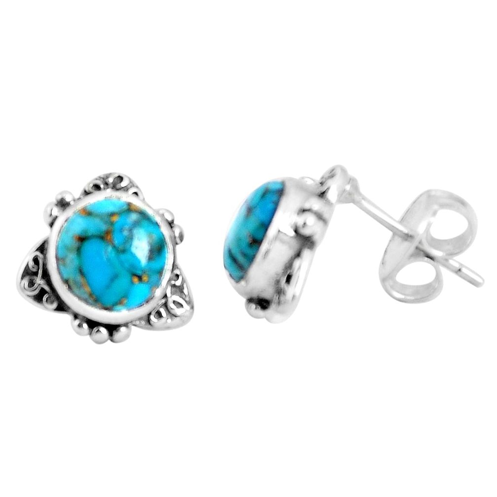 925 sterling silver 6.22cts blue copper turquoise stud earrings jewelry p29267