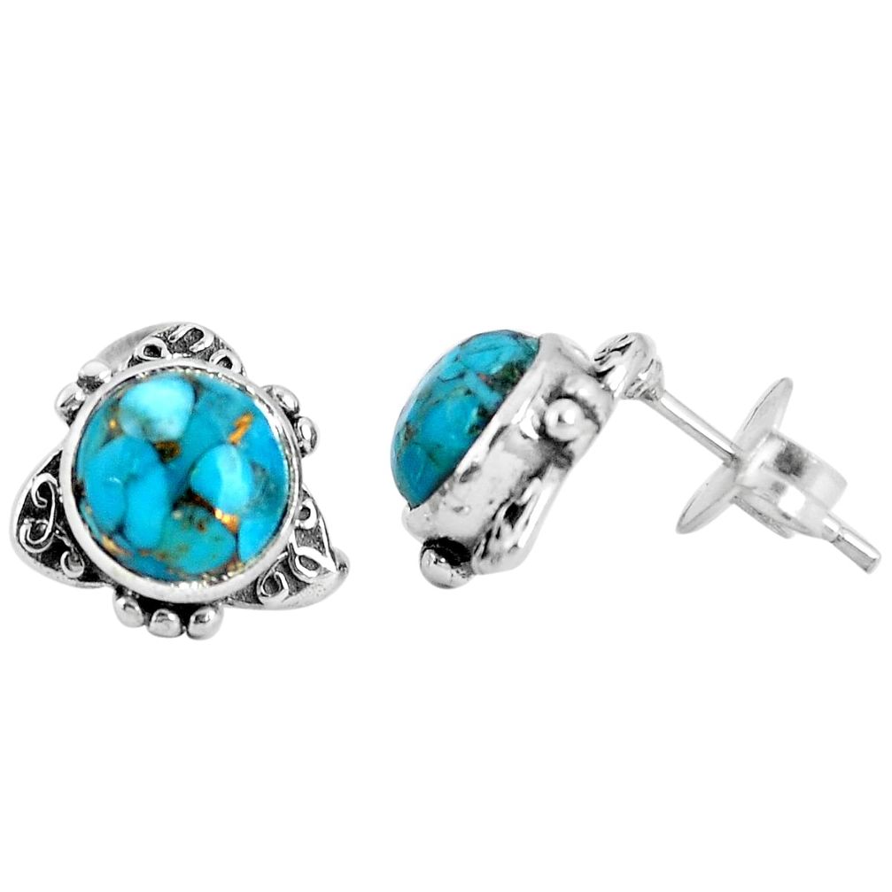 6.04cts blue copper turquoise 925 sterling silver stud earrings jewelry p29269