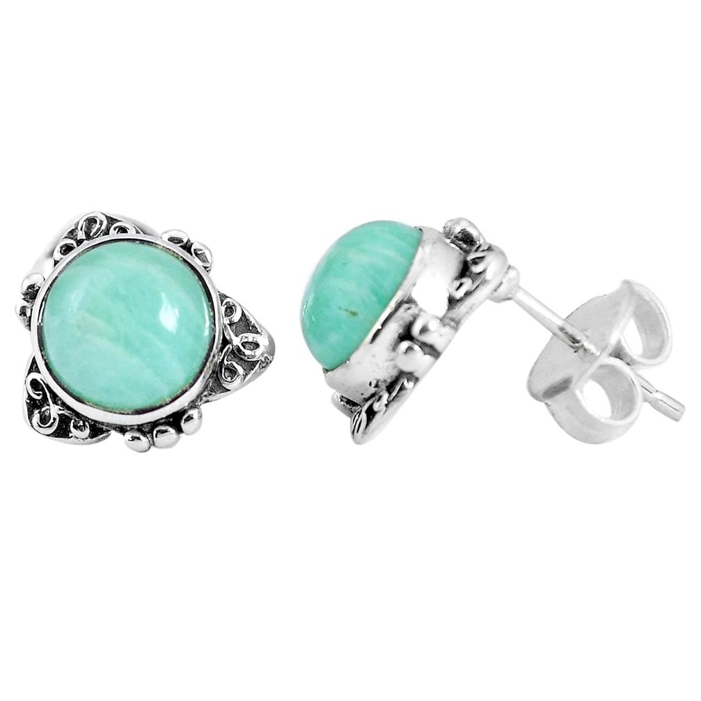 925 silver 5.75cts natural green peruvian amazonite stud earrings p29273