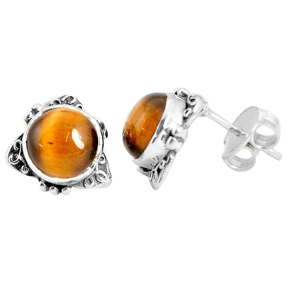 6.45cts natural brown tiger's eye 925 sterling silver stud earrings p29276