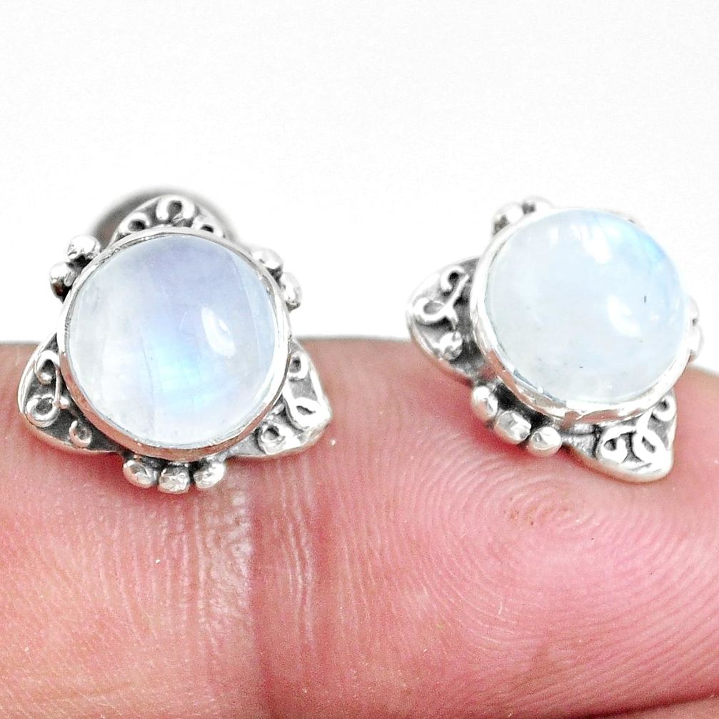 6.50cts natural rainbow moonstone 925 sterling silver stud earrings p29278