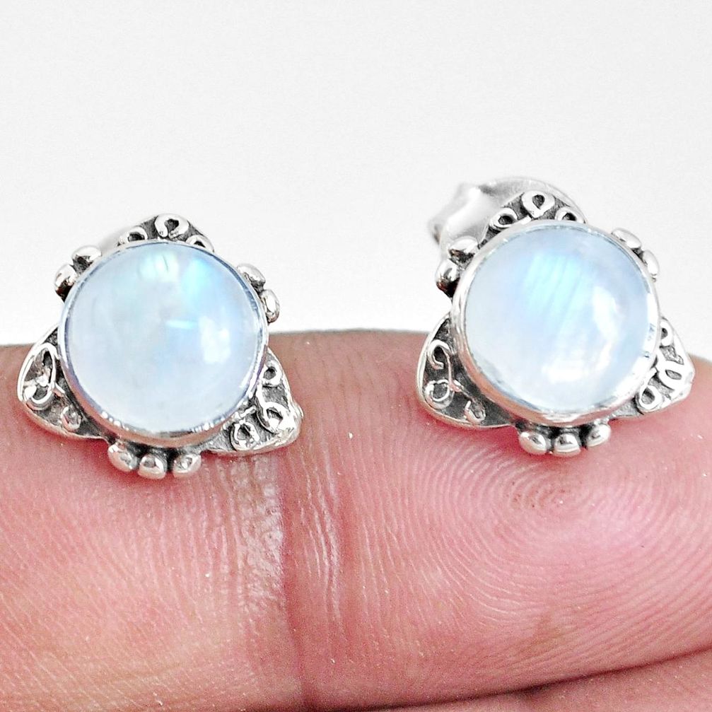 925 sterling silver 6.43cts natural rainbow moonstone stud earrings p29280