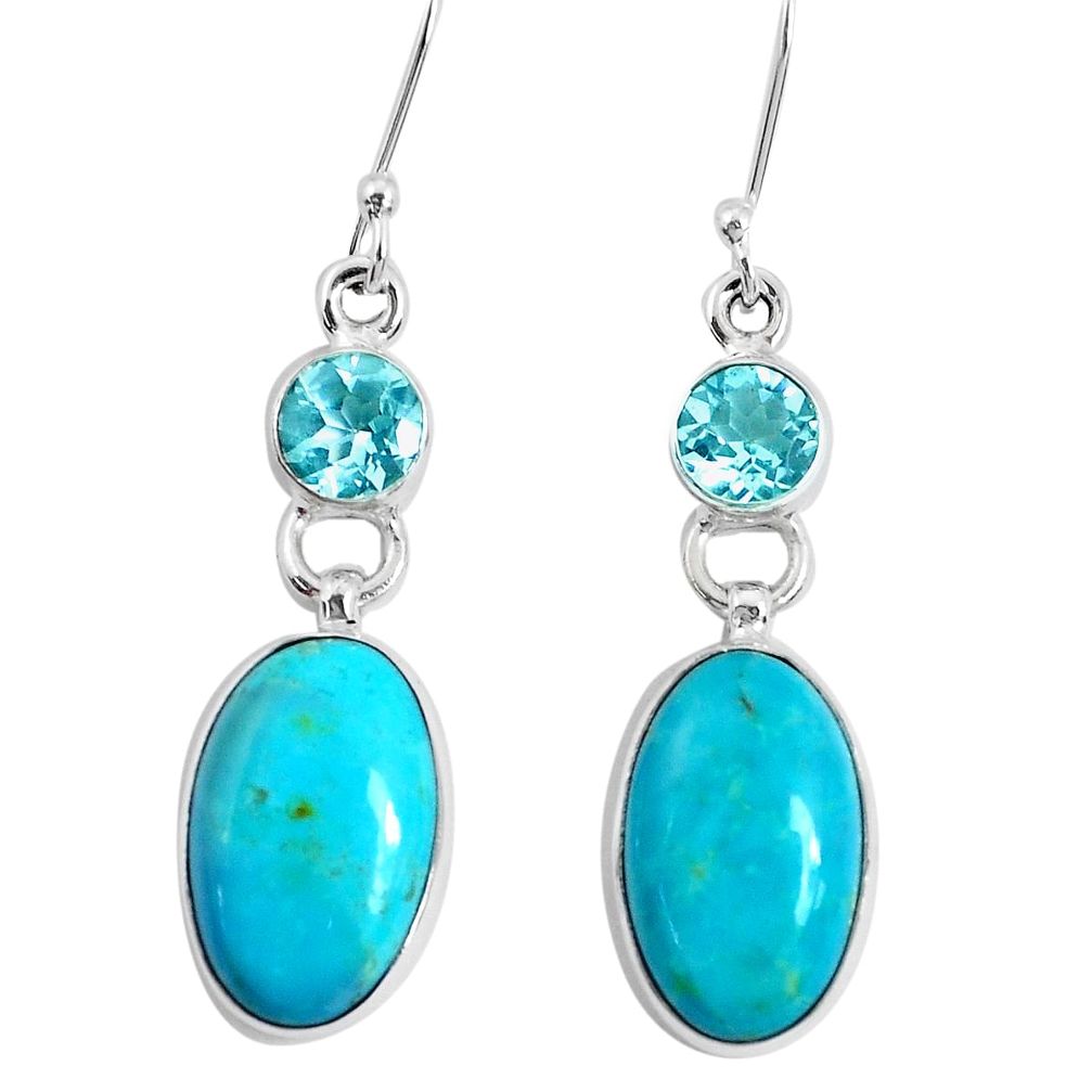 13.24cts green arizona mohave turquoise topaz 925 silver dangle earrings p29282