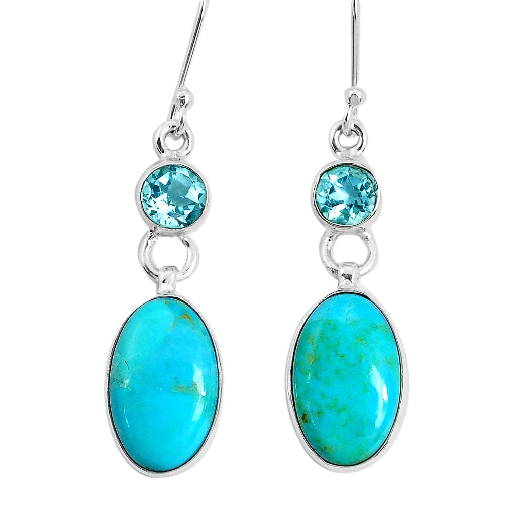 925 silver 13.27cts green arizona mohave turquoise topaz dangle earrings p29284