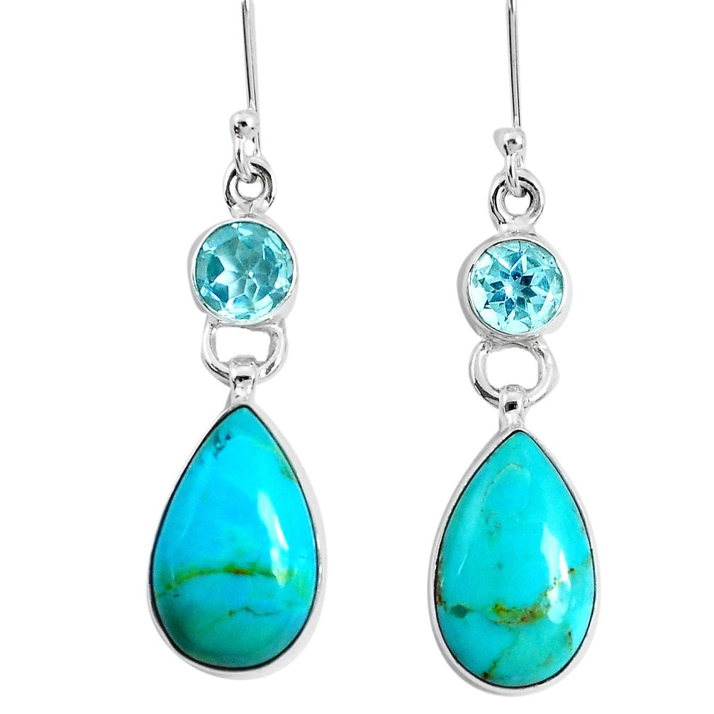 13.27cts green arizona mohave turquoise topaz 925 silver dangle earrings p29288