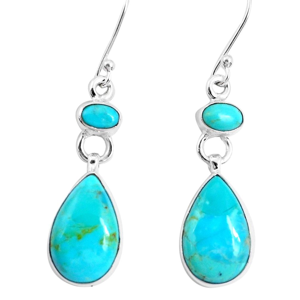 12.06cts green arizona mohave turquoise 925 silver dangle earrings p29289