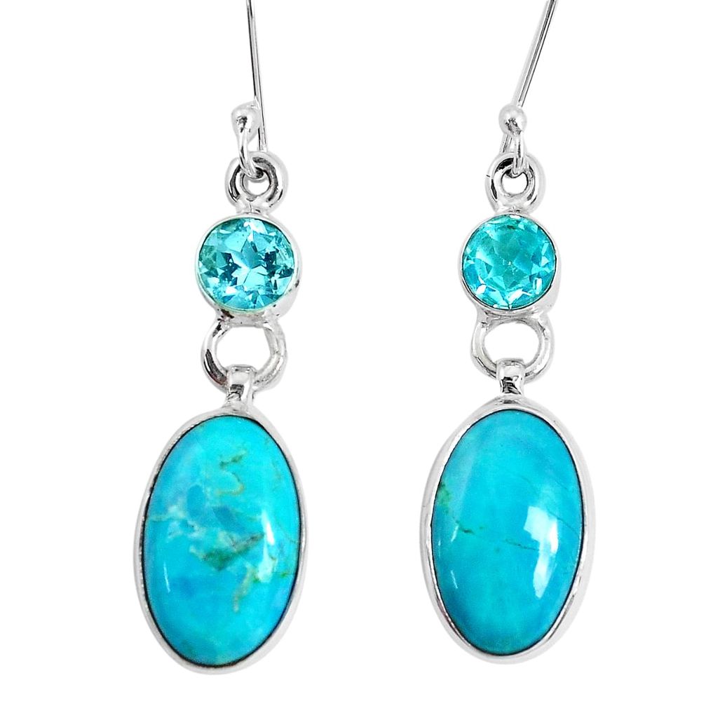 925 silver 12.96cts green arizona mohave turquoise topaz dangle earrings p29291