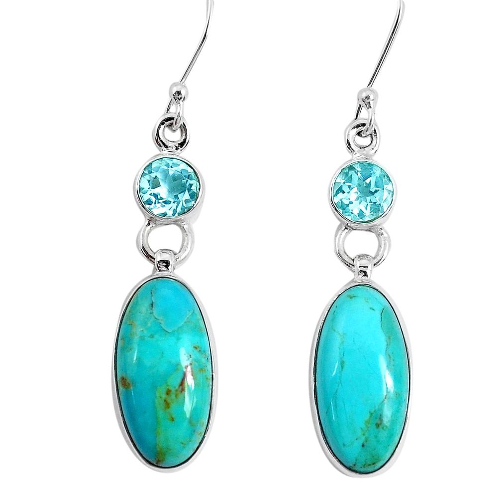 13.77cts green arizona mohave turquoise topaz 925 silver dangle earrings p29292