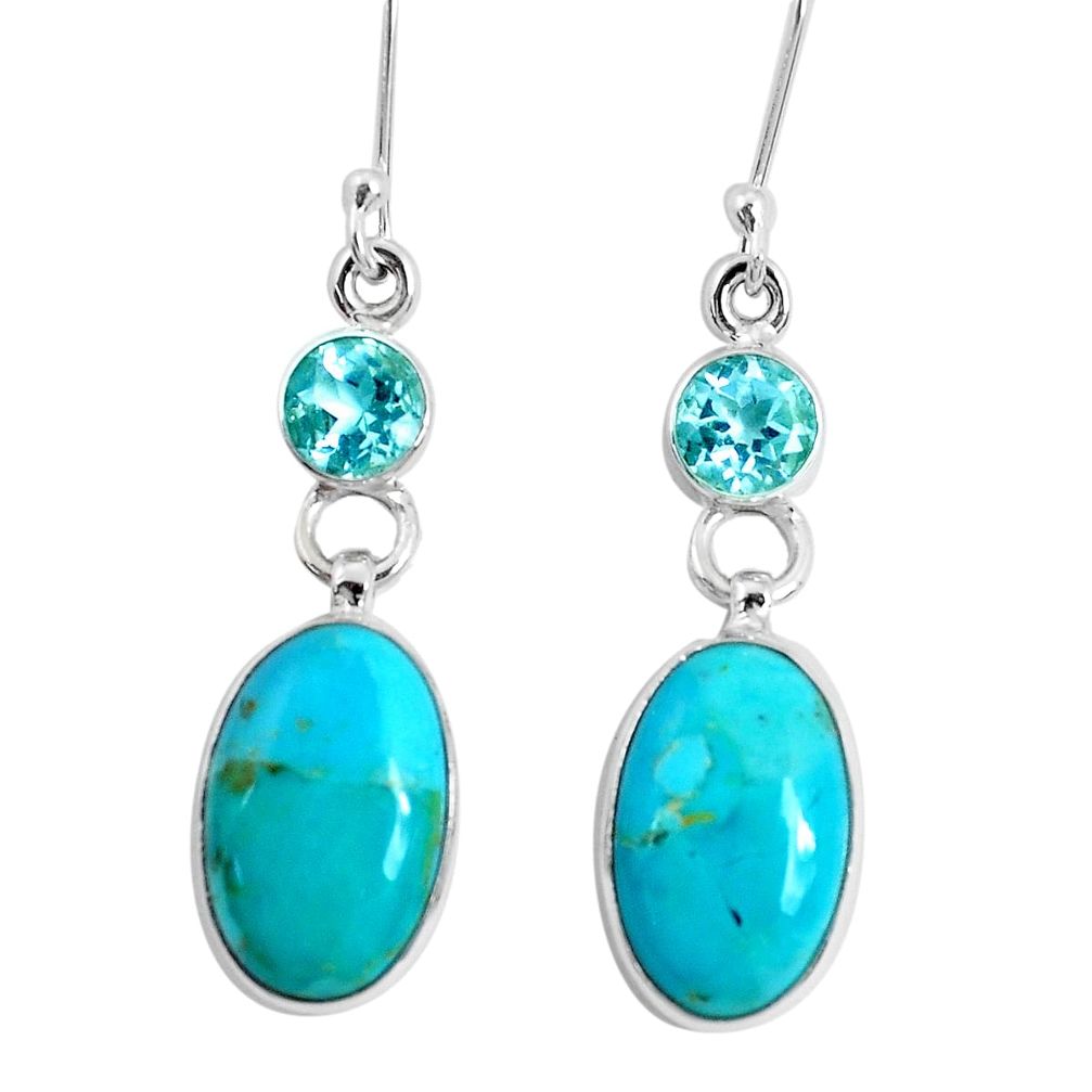 13.73cts green arizona mohave turquoise topaz 925 silver dangle earrings p29297