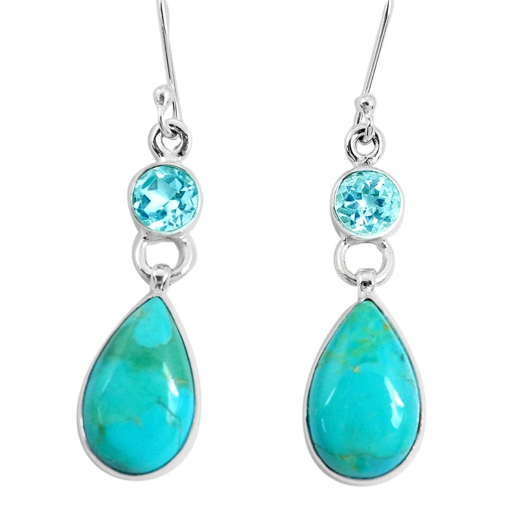 12.96cts green arizona mohave turquoise topaz 925 silver dangle earrings p29298