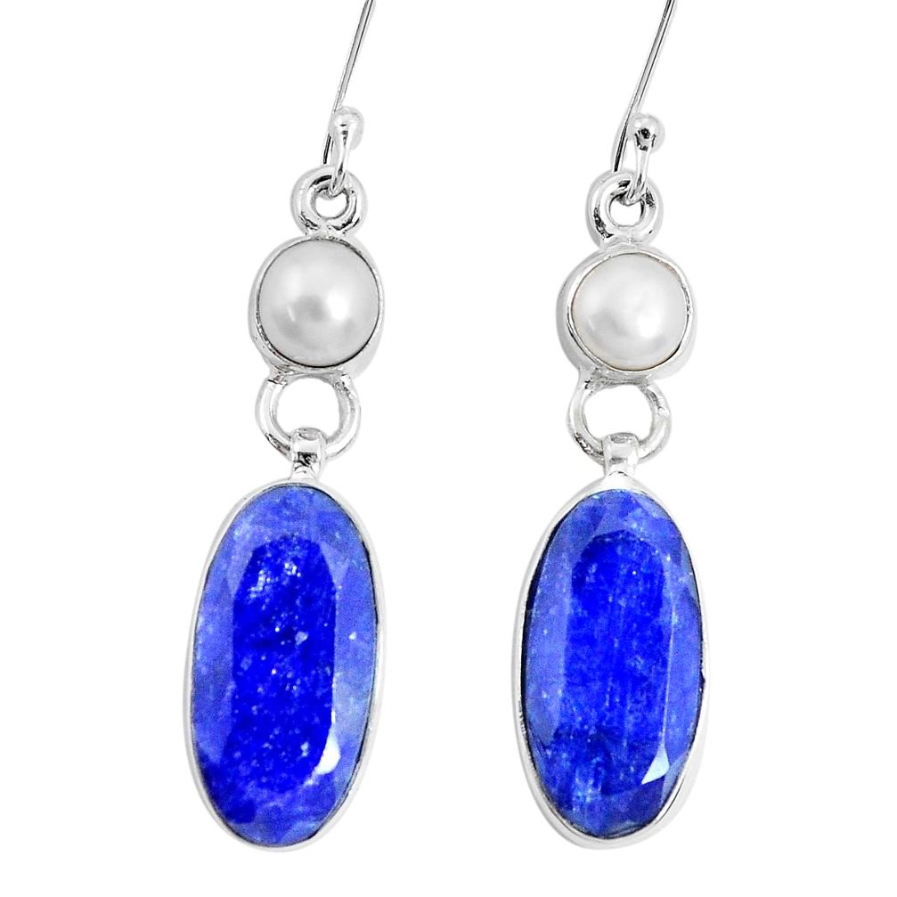 15.33cts natural blue sapphire pearl 925 sterling silver dangle earrings p29302