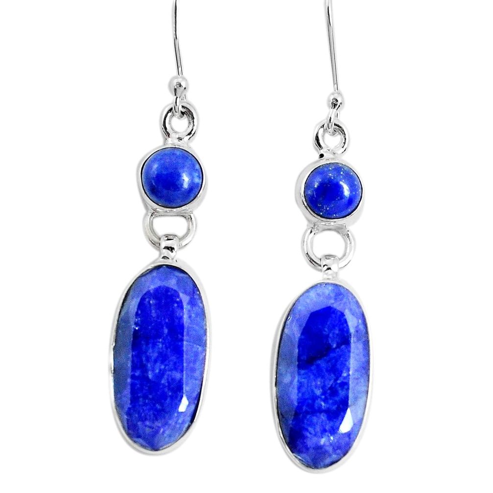 15.33cts natural blue sapphire lapis lazuli 925 silver dangle earrings p29303