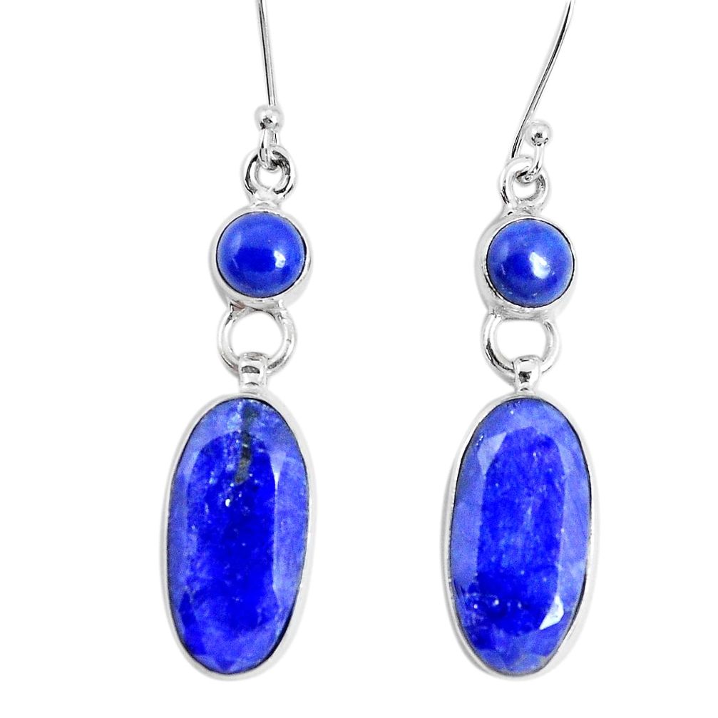 14.88cts natural blue sapphire lapis lazuli 925 silver dangle earrings p29305
