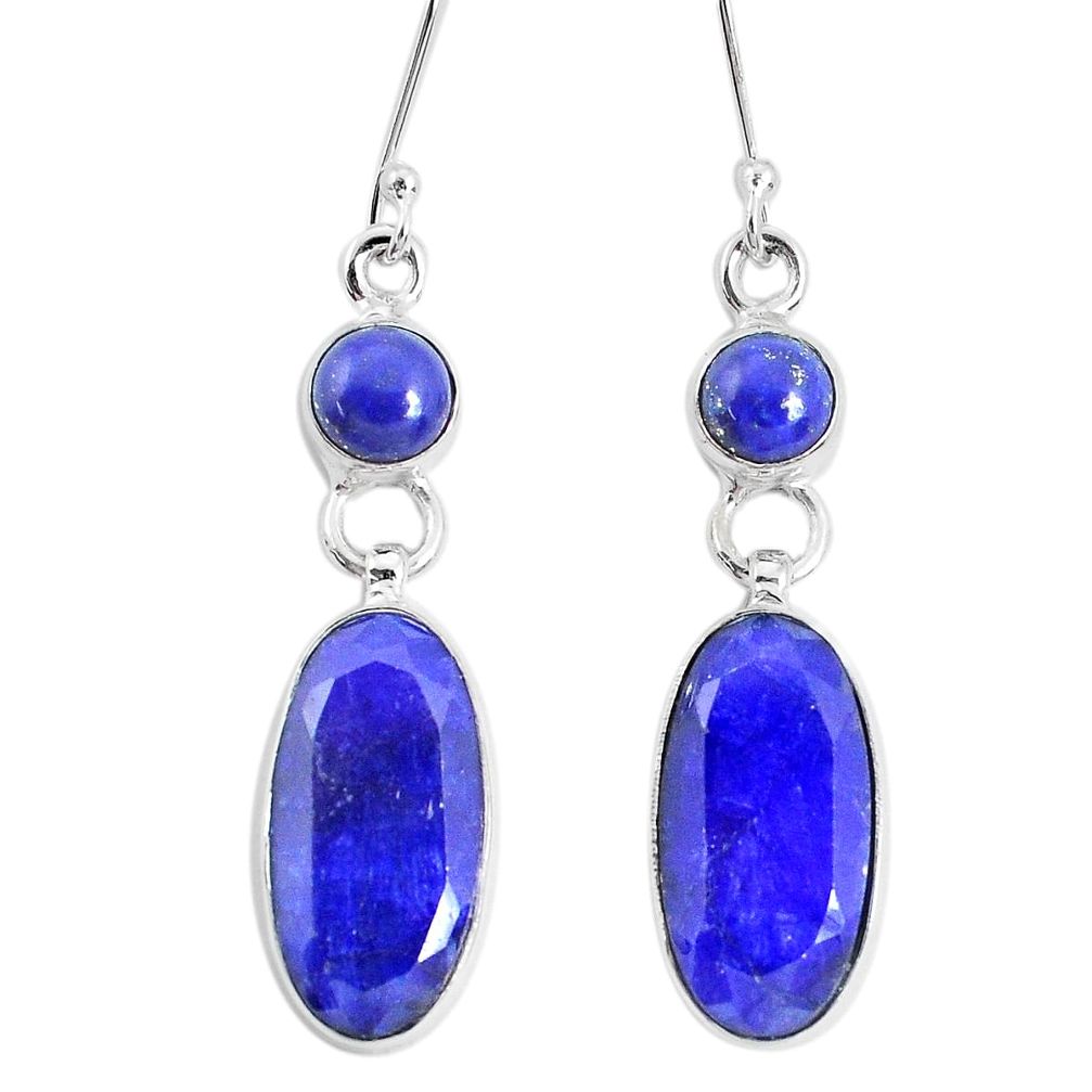 14.88cts natural blue sapphire lapis lazuli 925 silver dangle earrings p29309