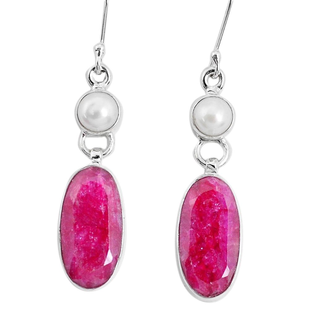 14.88cts natural red ruby pearl 925 sterling silver dangle earrings p29312