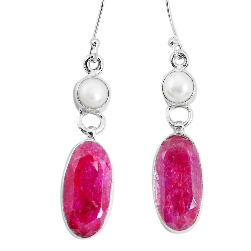 15.33cts natural red ruby pearl 925 sterling silver dangle earrings p29314