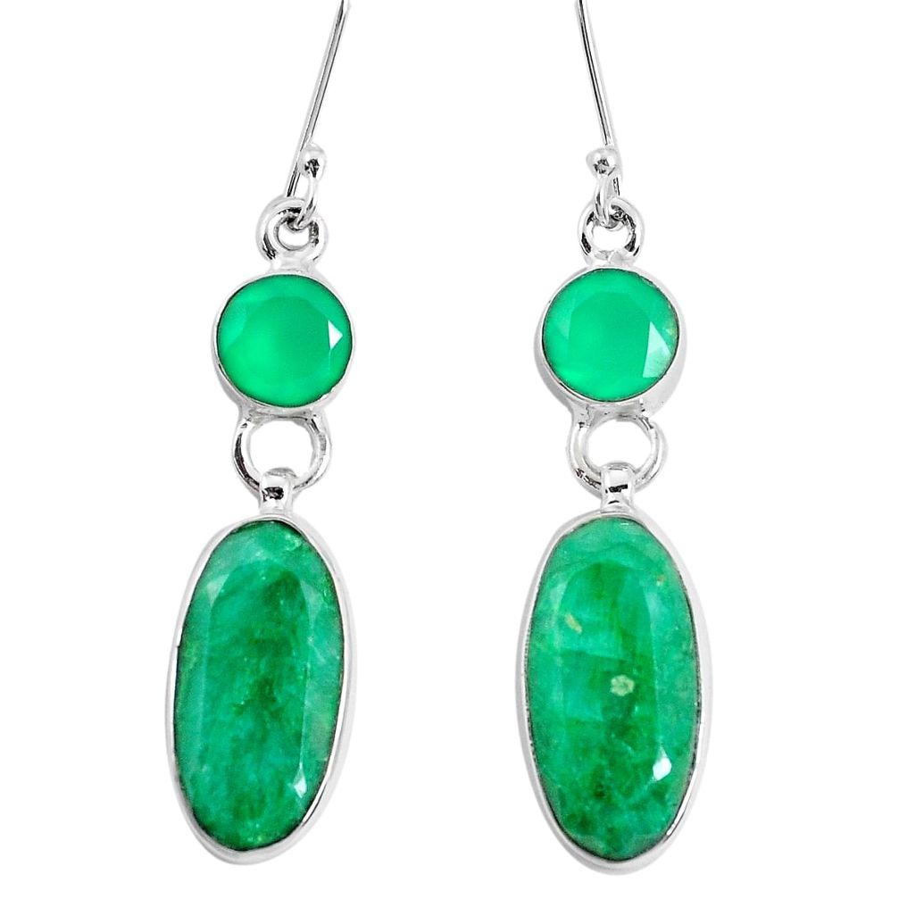 15.31cts natural green emerald chalcedony 925 silver dangle earrings p29345