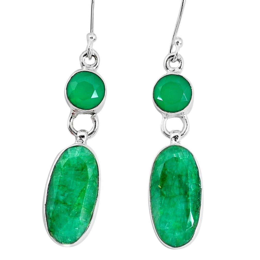 925 silver 15.76cts natural green emerald chalcedony dangle earrings p29348