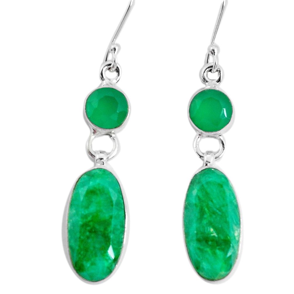 15.33cts natural green emerald chalcedony 925 silver dangle earrings p29349