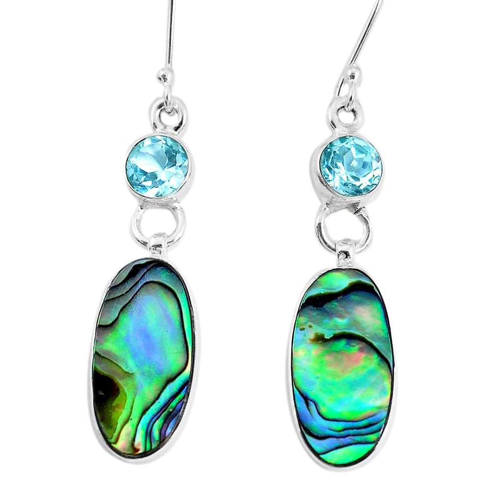 11.66cts natural green abalone paua seashell topaz 925 silver earrings p29354