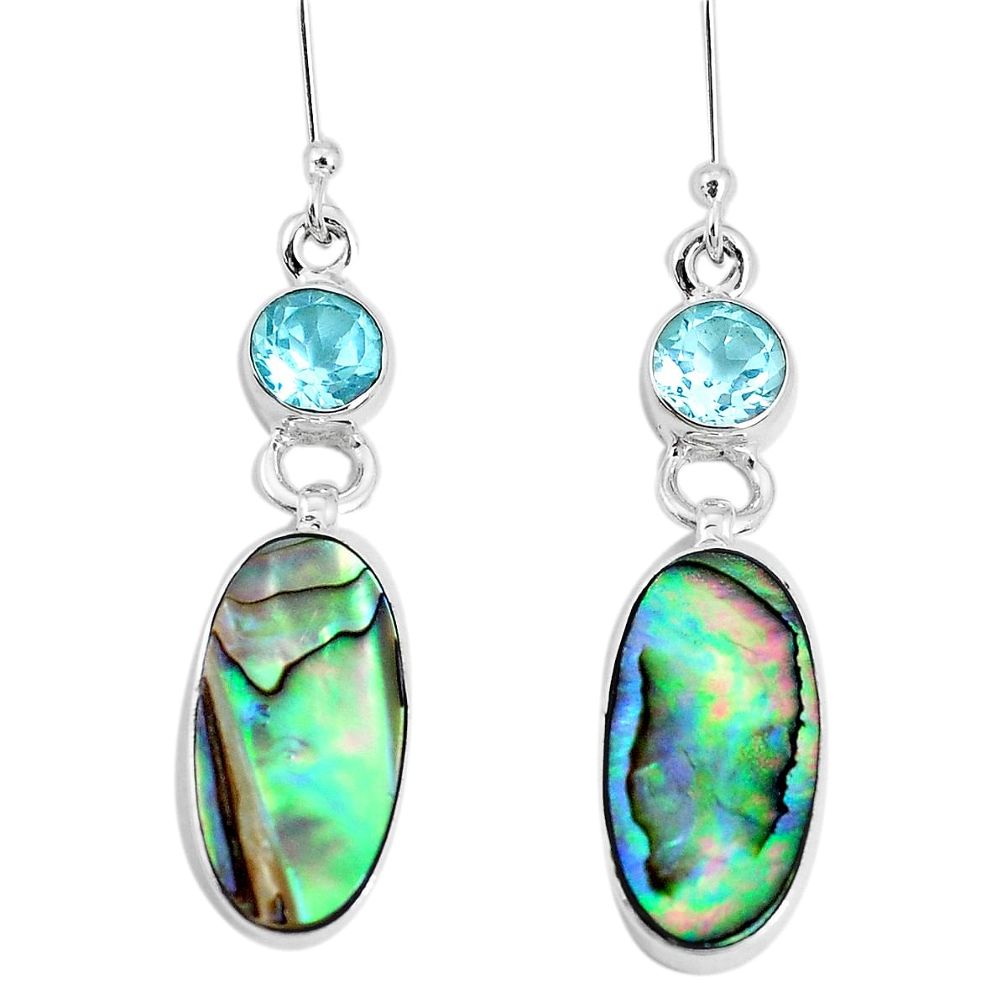 11.23cts natural green abalone paua seashell topaz 925 silver earrings p29357